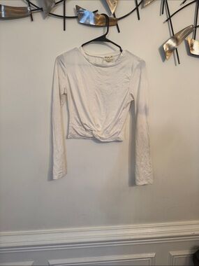 Women's White Twist-Front Long Sleeve Top